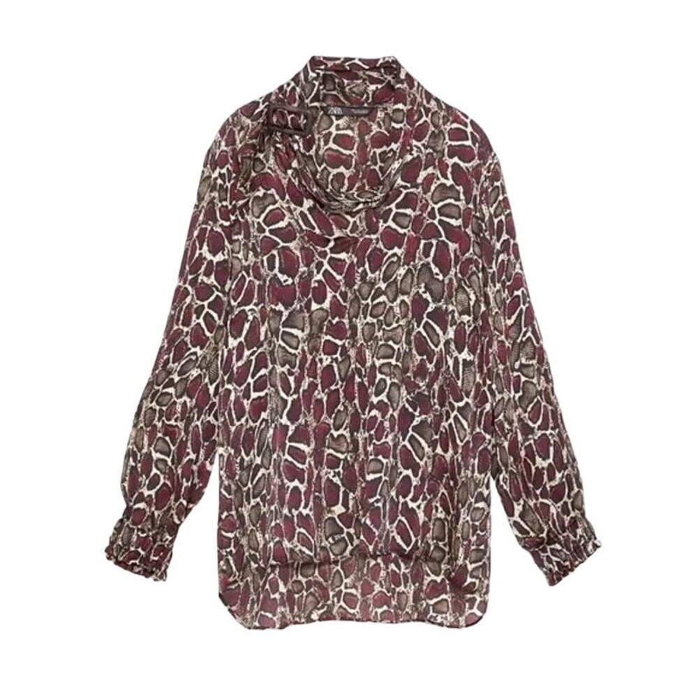 ZARA WMN'S Animal Print Shirt Flowy V-neck Top Blouse S NWOT‎